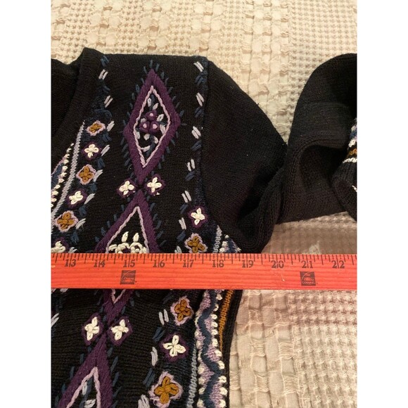 Vintage Christopher & Banks Sweater Cardigan Black Hand stitched Embroidery Med - Picture 11 of 12